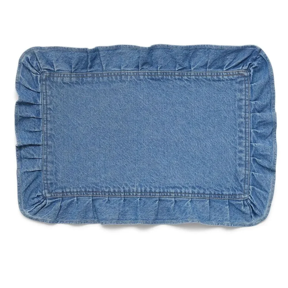 Pioneer Woman Ruffle Soft Denim Fabric Placemat 20 x 14-in Blue Cotton Dining